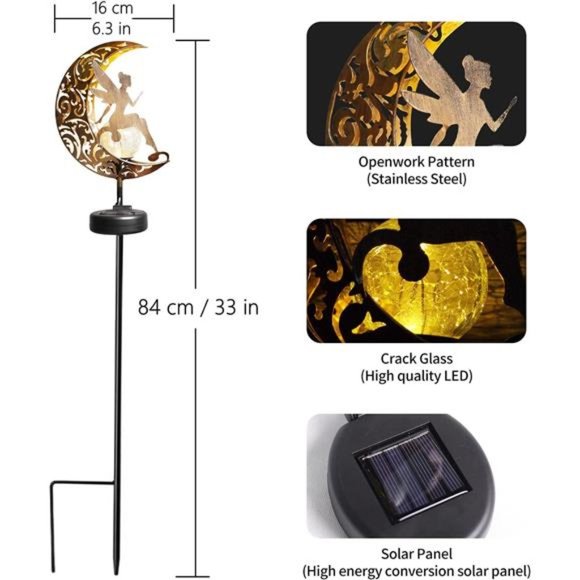 Garden Solar Lights Pathway Stake Lights Moon Fairy Glass Globe with Angel Decor - Picture 3 of 7